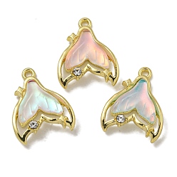 Золотой Стойки обшивки кулон сплава, со стразами и смолой, без свинца и без кадмия, рыбий хвост, разноцветные, золотые, 17.5x14x4 мм, отверстие : 1.4 мм