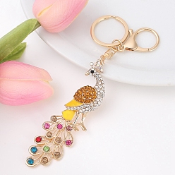 Light Topaz Alloy Rhinestone Keychain, Peacock, Light Topaz, 15.6cm