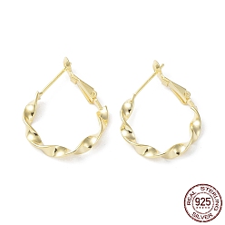Real 18K Gold Plated 925 Sterling Silver Leverback Earrings, Twist Round Ring, Real 18K Gold Plated, 27x21x3mm