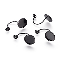 Black 304 Stainless Steel Ear Nuts Ion Plating(IP), Butterfly Earring Backs for Post Earrings, Flat Round Cabochon Settings, Electrophoresis Black, Tray: 12mm, 29.5x14x17mm, Hole: 0.8mm