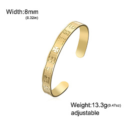 Real 18K Gold Plated 304 Stainless Steel African Symbol Open Cuff Bangles for Women, Real 18K Gold Plated, Inner Diameter: 2.36 inch(6cm)