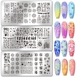 Mixed Shapes Шаблоны для нейл-арта своими руками из нержавеющей стали, шаблонный инструмент, прямоугольные, разнообразные, 12x6 см, 3 шт / комплект