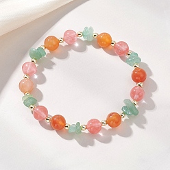 Смешанные камни Женские браслеты из вишневого кварцевого стекла, натурального сердолика и зеленого авантюрина, круглые, с Гальваническим немагнитных синтетическими гематита бисера, внутренний диаметр: 2.09 дюйм (5.3 см)