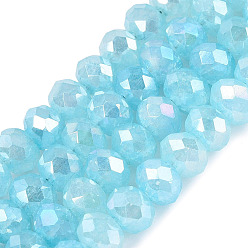 Sky Blue Electroplate Crackle Imitation Jade Glass Beads Strands, Rondelle, AB Color Plated, Faceted, Sky Blue, 6x4.5~5mm, Hole: 0.9~1.4mm, about 76~81pcs/strand, 13.98~15.16 inch(35.5~38.5cm)