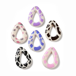 (52) Непрозрачная лаванда Печатные подвески из непрозрачной смолы, каплевидная форма с подвеской в виде капли и леопардовым принтом., разноцветные, 30x22x4.5 мм, отверстие : 2 мм