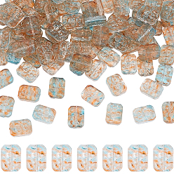 Голубой 100 шт. Прозрачные стеклянные бусины, окрашенные распылением., прямоугольные, голубой, 18x13x5.5 мм, отверстие : 1.4 мм