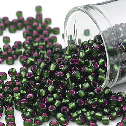 (2204) Silver Lined Frost Olivine Pink Lined Тохо 8/0 круглые бусины, японский бисер, (2204) серебристая подкладка морозного оливина розовая подкладка, 3 мм, отверстие : 1 мм, Около 222 шт / 10 г