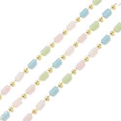 (52) Непрозрачная лаванда Цепочка из латуни и стекла, с катушкой, долговечный, без кадмия и без свинца, пайки, реальный 18 k позолоченный, разноцветные, 4.5x2.5x2.5 мм