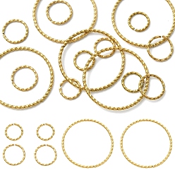 Real 18K Gold Plated 15Pcs 3 Styles 304 Stainless Steel Open Jump Rings, Twisted Round, Real 18K Gold Plated, 10~30x1~1.5mm, Inner Diameter: 7.5~27mm, 5pcs/style