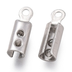 Stainless Steel Color 304 Stainless Steel Folding Crimp Ends, Fold Over Crimp Cord Ends, Stainless Steel Color, 10x3mm, Hole: 1mm