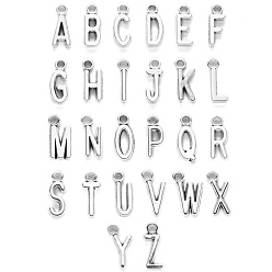 Античное Серебро Сплавочные подвески тибетского стиля, без кадмия и без свинца, алфавит, Письмо ~ Z, античное серебро, 15.5~17x4.5~11x2 мм, Отверстие: 2 мм, о 26 шт / комплект