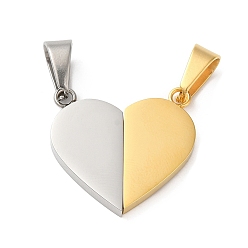 Golden & Stainless Steel Color Ion Plating(IP) 304 Stainless Steel Split Pendants, Couple Pendants, Heart Charm, Golden & Stainless Steel Color, 23x24.2x3mm, Hole: 9x5.5mm
