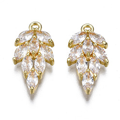 Золотой Подвески из прозрачного фианита с инкрустацией из латуни, лист, золотые, 19x9x3.5 мм, отверстие : 1.2 мм