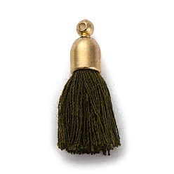 Темно-оливково-зеленый Хлопковые подвески, с обнаружением пластика ccb, тассл, темно-оливковый зеленый, 24.5~30x6 мм, отверстие : 1.4 мм