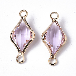 Фиолетовый Стеклянные ссылки, с настоящими 18 к золотыми медными выводами, без никеля , граненые, ромб, фиолетовые, 22x10x5 мм, отверстие : 1.8 мм