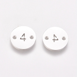 Number Устойчивые к потускнению цифры 304 звенья из нержавеющей стали, лазерная резка, для изготовления ювелирных изделий, плоские круглые с пит. 4, цвет нержавеющей стали, кол. 4, 10x1 мм, отверстие : 1.4 мм