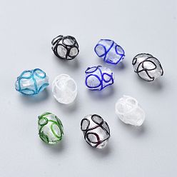 Gemischte Farbe Manuell Murano Glas Perlen, ellipsenförmige, Gemischte Farbe, 16x11 mm, Bohrung: 1.4~1.6 mm