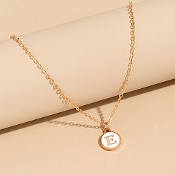 Letter E Сплав белого эмалевого диска с инициалами подвески ожерелья для женщин, золотые, Письмо E, 17.72 дюйм (45 см)