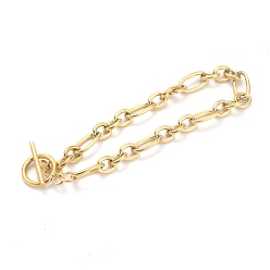 Golden Ion Plating(IP) 304 Stainless Steel Figaro Chain Bracelets, with Toggle Clasps, Golden, 8-1/4 inch(21cm)