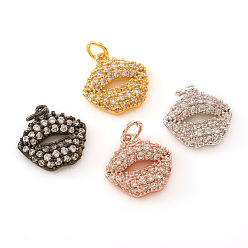 (52) Непрозрачная лаванда Латунные микро проложить кубического циркония прелести, макияж прелести, с прыжковых колец, губа, прозрачные, разноцветные, 11x11.5x3 мм, Перейти кольцо: 4x0.5 мм, отверстие : 2.5 мм