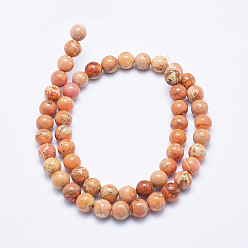 Orange Natural Imperial Jasper Beads Strands, Dyed, Round, Orange, 8mm, Hole: 1mm, about 49pcs/strand, 15.7 inch