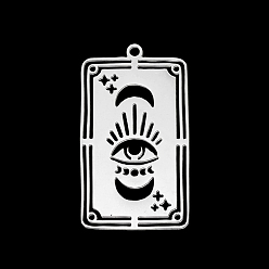 Rectangle Не тускнеющие 201 подвески из нержавеющей стали, лазерная резка, цвет нержавеющей стали, глаз и луна, прямоугольник, 32x18x1 мм