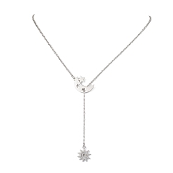 Stainless Steel Color Non-Tarnish 304 Stainless Cable Chain Necklaces, Moon & Sun Pendant Necklaces, Stainless Steel Color, 22.24 inch(56.5cm)