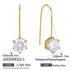 Hexagon 304 Stainless Steel Pave Clear Cubic Zirconia Dangle Earrings, Golden, Hexagon, 28.6mm