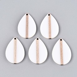 Белый Кулоны из непрозрачной смолы и дерева, слеза, белые, 36~36.5x24.5x3.5 мм, отверстие : 2 мм