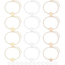 (52) Непрозрачная лаванда 12шт 3 набор цветных плоских круглых стеклянных браслетов с пустым куполом, 304 тросовые цепочки из нержавеющей стали штабелируемые браслеты для женщин, разноцветные, 7-3/4 дюйм (19.6 см), 4 шт / цвет