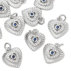 Platine Pendentifs en laiton et zircon cubique Shegrace, charmes de coeur, sans cadmium et sans plomb et sans nickel, bleu marine, platine, 11.5x10.5x2.5mm, Trou: 2.5mm