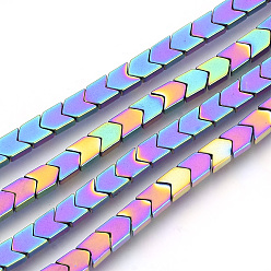 Rainbow Plated Electroplate Non-magnetic Synthetic Hematite Beads Strands, Arrow/Chevron, Multi-color Plated, 6x4x2mm, Hole: 1mm, about 97pcs/strand, 15.7 inch