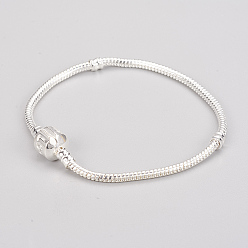 Серебро Латуни европейские браслеты стиль, с любовью застежками знак латуни, серебряный цвет гальваническим, Около 18 см в длину, толщиной 3 мм , застежка: 8 mm длиной, шириной 10 мм 