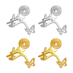 (52) Непрозрачная лаванда 4 шт. 2 серьги-каффы из латуни с микропаве из прозрачных кубических цирконий, бабочка, разноцветные, 21 мм, 2 шт / цвет