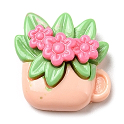 Ярко-Розовый Непрозрачные кабошоны из смолы, растения в цветочных горшках, ярко-розовый, 19.5x18x7.5 мм