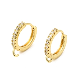 Золотой Латунные серьги-кольца из прозрачного кубического циркония, долговечный, фурнитура для сережек Huggie Hoop, с петлей, золотые, 15.2x14.5x2 мм, отверстие : 1.4 мм, штифты : 1 мм