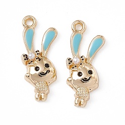 Sky Blue Alloy Enamel Pendants, Golden, Rabbit Charm, Sky Blue, 23x9.5x3.5mm, Hole: 1.6mm