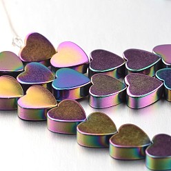 (966) Внутренний цвет Кристалл / Лиловато-лиловый на подкладке Гальванизировать немагнитных синтетический гематит нитей бисера, сердце, с покрытием разноцветным, 5x6x2 мм, отверстие : 1 мм, около 81 шт / нитка, 15.7 дюйм