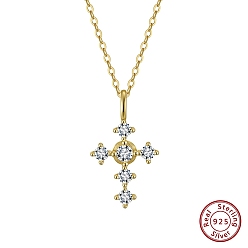 Real 14K Gold Plated 925 Sterling Silver Micro Pave 5A Clear Cubic Zirconia Pendants, Religion Cross Charms, without Necklace, Real 14K Gold Plated, 15x12mm
