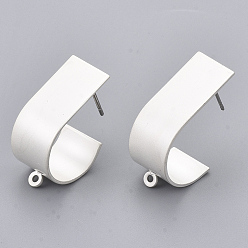 Silver Eco-Friendly Iron Stud Earring Findings, with Loop, Raw(Unplated) Pins, Cadmium Free & Nickel Free & Lead Free, Silver Color Plated, 23x10.5mm, Hole: 1.2mm, Pin: 0.8mm