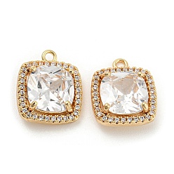 Настоящее золото 18K Латунные подвески из микро кубического циркония, без кадмия, без никеля и без свинца, квадратный, реальный 18 k позолоченный, 15x12.5x4.5 мм, отверстие : 1.5 мм