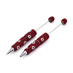 Гранат Ручка из сплава с бусинами, шариковая ручка, с полимерной глиной горный хрусталь, для индивидуальной ручки с ювелирными бусинами, платина, цветочным узором, гранат, 145x15.5 мм