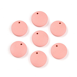 Легкий Лосось Расписные деревянные подвески, плоско-круглые, светлый померанцевый, 15x4 мм, отверстие : 1.8 мм