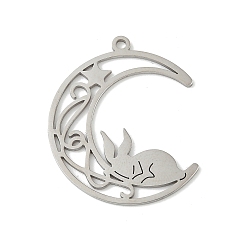 Нержавеющая Сталь Цвет 304 подвески из нержавеющей стали, луна с шармом кролика, лазерная резка, анти-тускнение, цвет нержавеющей стали, 27.5x23x1 мм, отверстие : 1.4 мм
