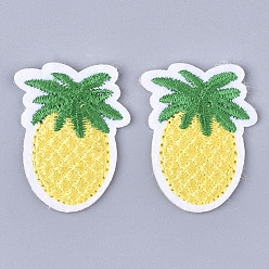 Yellow Computerized Embroidery Cloth Iron On Patches, Costume Accessories, Appliques, Pineapple, Yellow, 34x25x2mm