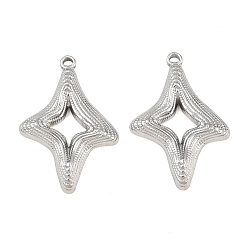 Color de Acero Inoxidable 304 colgantes de acero inoxidable, dijes de estrella texturizados, color acero inoxidable, 25x17x3 mm, agujero: 1.7 mm