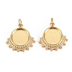 Настоящее золото 14K 304 Настройки кабошон из нержавеющей стали кулон, с прыжковых колец, плоско-круглые, реальный 14 k позолоченный, лоток: 1/4 дюйм (8 мм), 14.5x14x2 мм, Перейти кольцо: 3.8x0.5 мм, 2.8 мм внутренним диаметром