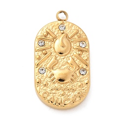 Рак 304 подвески из нержавеющей стали, со стразами, овал с подвеской в виде созвездия, реальный 18 k позолоченный, рак, 25x13x3 мм, отверстие : 1.8 мм