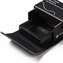 Black Cardboard Paper Jewelry Gift Boxes, with Square Plastic & PE FILM Floating Jewelry Display Cases, Rectangle with Word, Black, 8.05x9.1x4.55cm