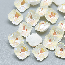 Crystal Pointed Back K9 Glass Rhinestone Cabochons, Mocha Fluorescent Style, Back Plated, Fluorescent, Octagon, Crystal, 8x8x5.5mm